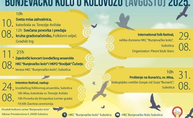 Program Bunjevačkog kola za kolovoz